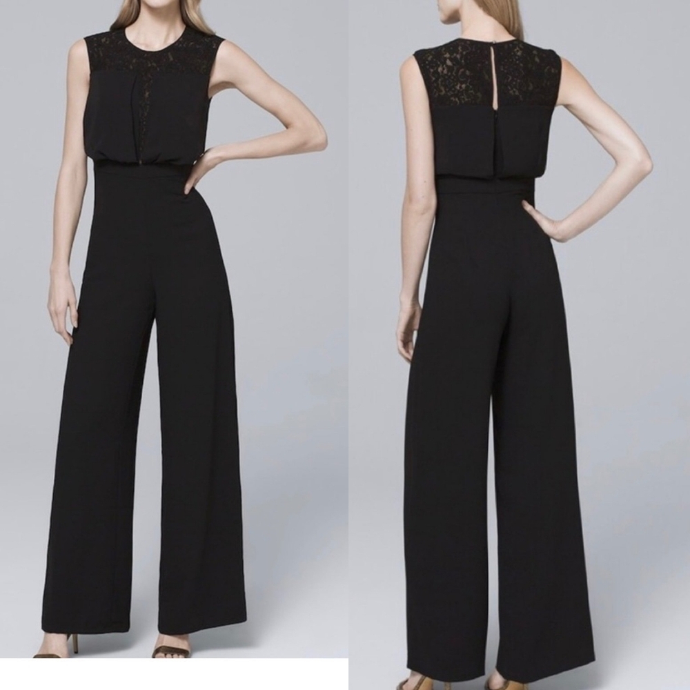 Black Lace Jumpsuit With Inset Bodice White House Black Market size 8